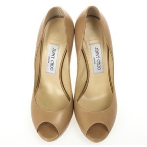 Jimmy Choo Nude Leather “Quiet” Peep Toe Pumps size 38